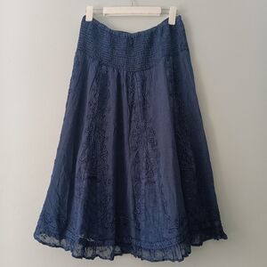 Cute Options Boho Peasant Maxi Skirt Embroidered Mesh Blue M